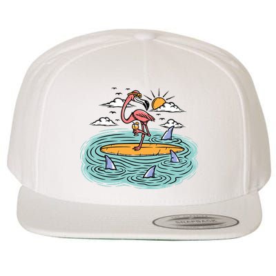 Surfing Flamingo On A Surfboard In The Sea Holiday Gift Surf Wool Snapback Cap