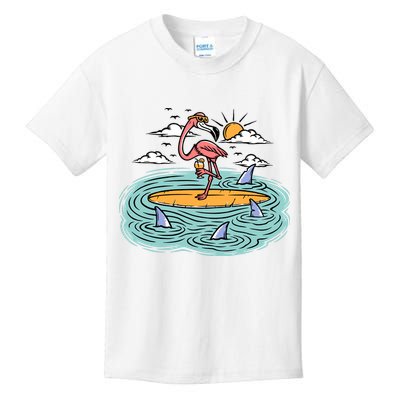 Surfing Flamingo On A Surfboard In The Sea Holiday Gift Surf Kids T-Shirt