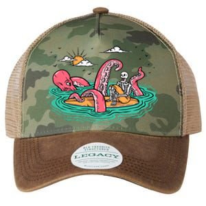 Surfing Funny Octopus Attacks Surfers Skeleton Holiday Gift Legacy Tie Dye Trucker Hat