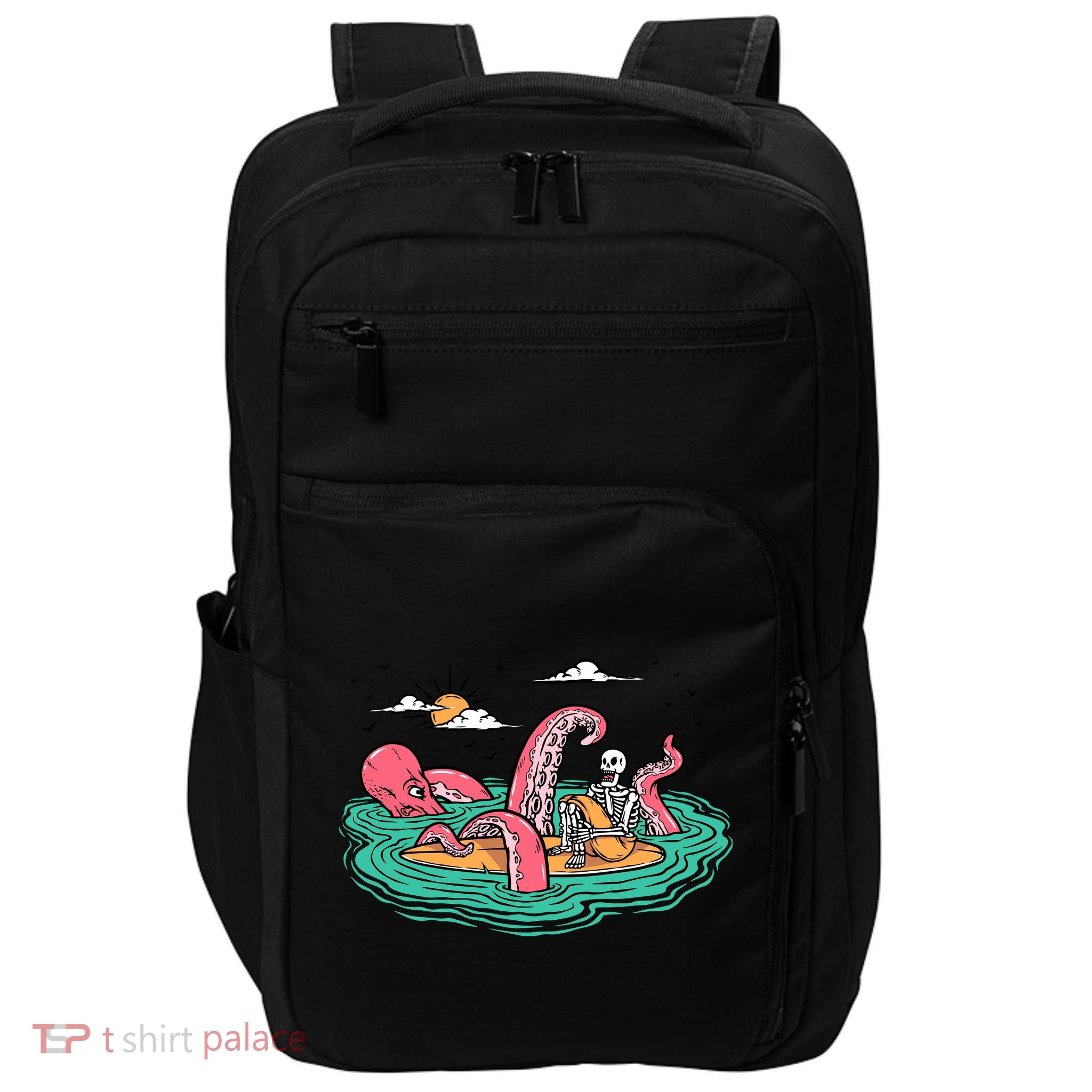 Surfing Funny Octopus Attacks Surfers Skeleton Holiday Gift Impact Tech Backpack