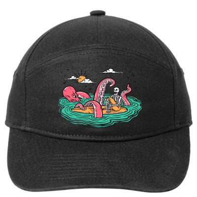Surfing Funny Octopus Attacks Surfers Skeleton Holiday Gift 7-Panel Snapback Hat