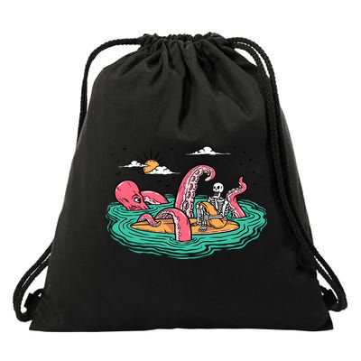Surfing Funny Octopus Attacks Surfers Skeleton Holiday Gift Drawstring Bag