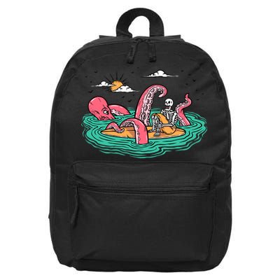 Surfing Funny Octopus Attacks Surfers Skeleton Holiday Gift 16 in Basic Backpack