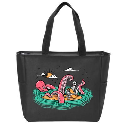 Surfing Funny Octopus Attacks Surfers Skeleton Holiday Gift Zip Tote Bag