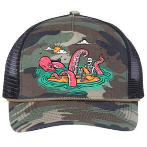 Surfing Funny Octopus Attacks Surfers Skeleton Holiday Gift Retro Rope Trucker Hat Cap