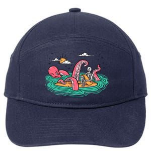 Surfing Funny Octopus Attacks Surfers Skeleton Holiday Gift 7-Panel Snapback Hat