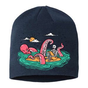 Surfing Funny Octopus Attacks Surfers Skeleton Holiday Gift Sustainable Beanie