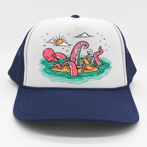 Surfing Funny Octopus Attacks Surfers Skeleton Holiday Gift Trucker Hat