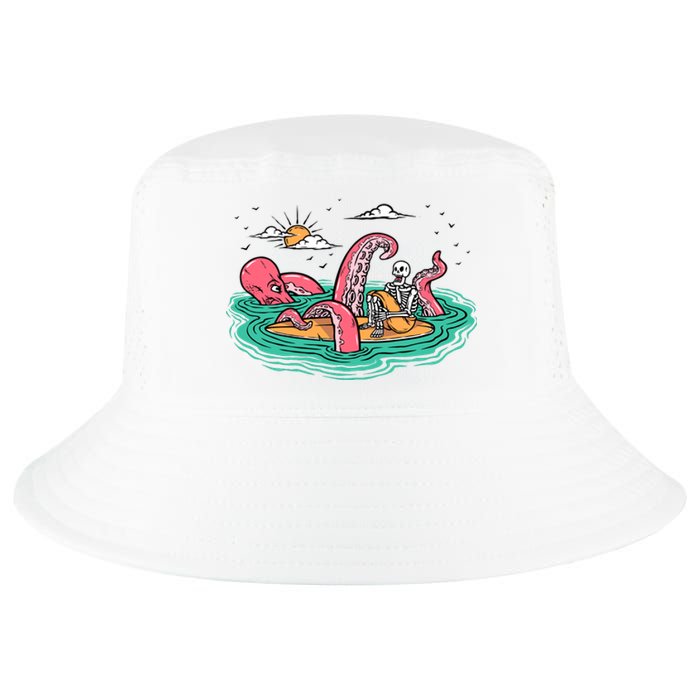 Surfing Funny Octopus Attacks Surfers Skeleton Holiday Gift Cool Comfort Performance Bucket Hat