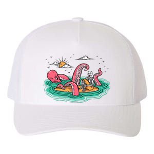 Surfing Funny Octopus Attacks Surfers Skeleton Holiday Gift Yupoong Adult 5-Panel Trucker Hat