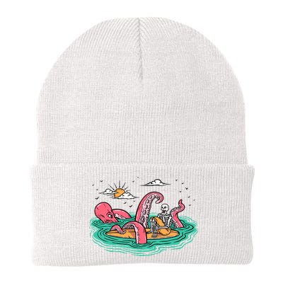 Surfing Funny Octopus Attacks Surfers Skeleton Holiday Gift Beanie
