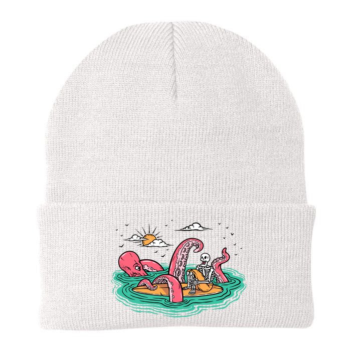 Surfing Funny Octopus Attacks Surfers Skeleton Holiday Gift Knit Cap Winter Beanie