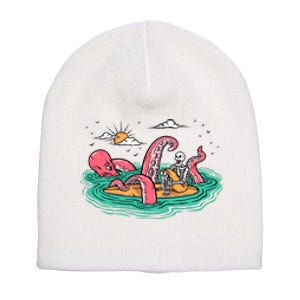 Surfing Funny Octopus Attacks Surfers Skeleton Holiday Gift Short Acrylic Beanie