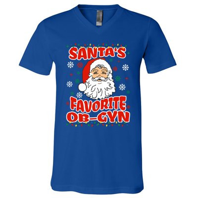 SantaS Favorite Obgyn Christmas Pregnancy Doctor Pajama Swea V-Neck T-Shirt