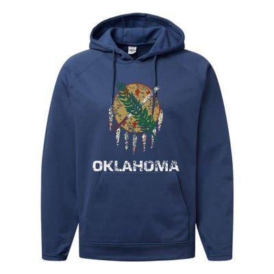 State Flag Of Oklahoma Tulsa Norman Oklahoma City Performance Fleece Hoodie