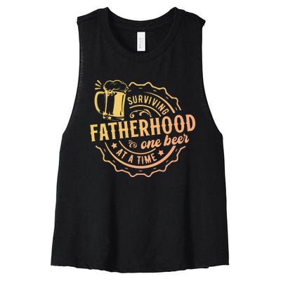 Surviving Fatherhood One Beer At A Time Women's Racerback Cropped Tank