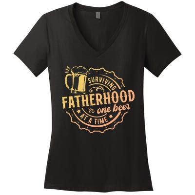 Surviving Fatherhood One Beer At A Time Women's V-Neck T-Shirt