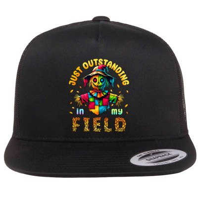 Scarecrow Funny Outstanding In My Field Autumn Joke Gift Flat Bill Trucker Hat