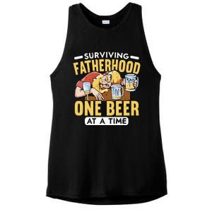 Surviving Fatherhood One Beer At A Time Alcoholic Daddy Gift Ladies PosiCharge Tri-Blend Wicking Tank