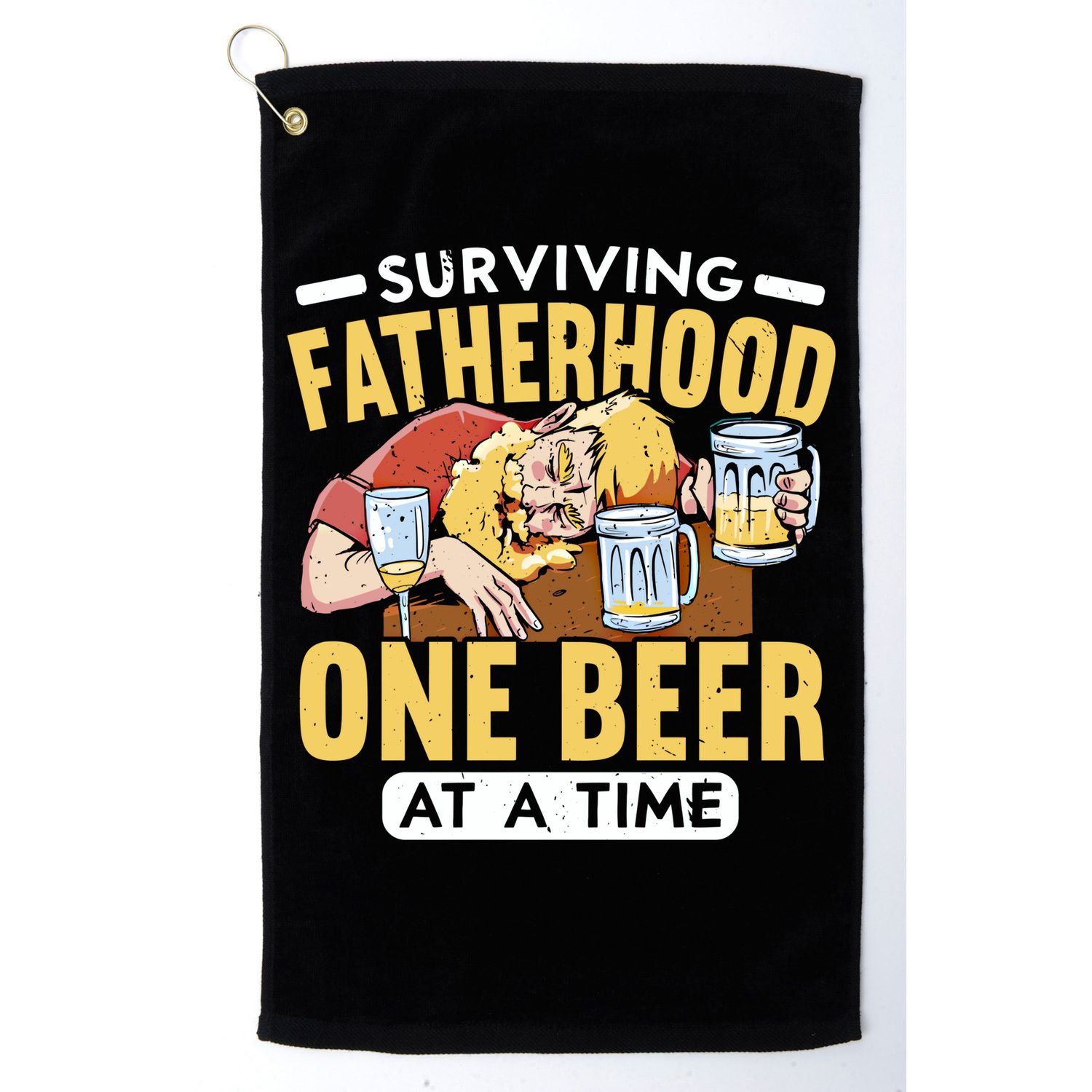 Surviving Fatherhood One Beer At A Time Alcoholic Daddy Gift Golf Towel