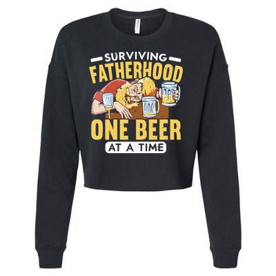 Surviving Fatherhood One Beer At A Time Alcoholic Daddy Gift Cropped Pullover Crew