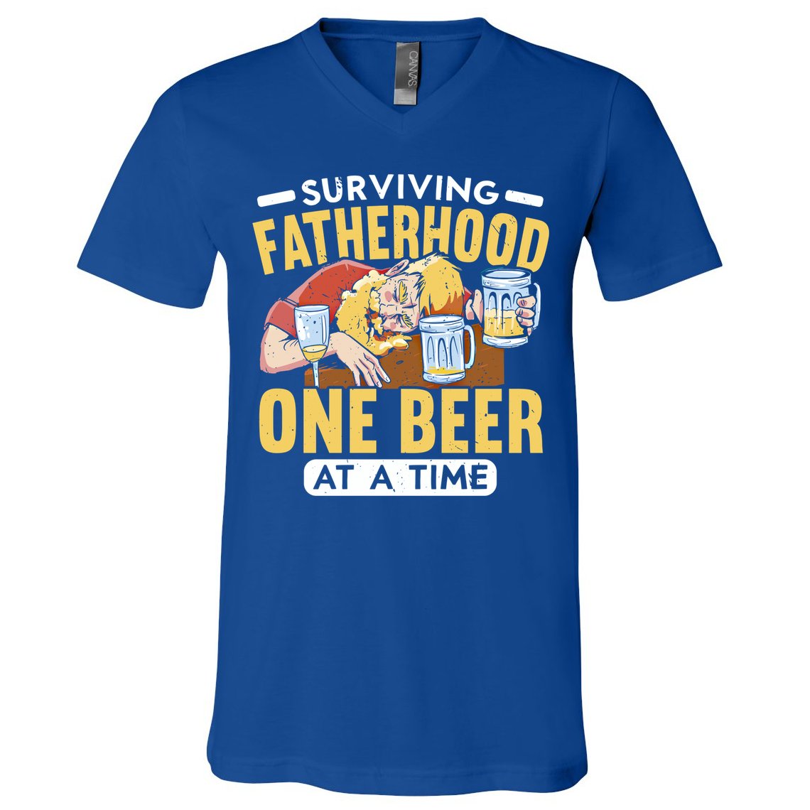 Surviving Fatherhood One Beer At A Time Alcoholic Daddy Gift V-Neck T-Shirt