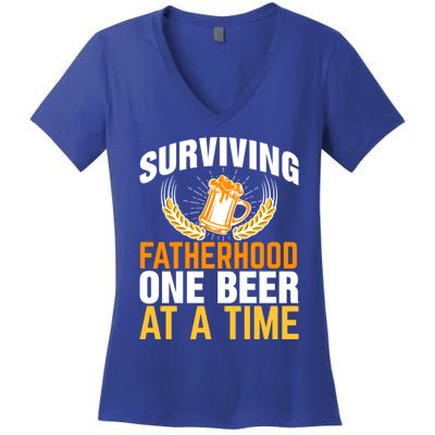 Surviving Fatherhood One Beer At A Time Funny FatherS Day Gift Women's V-Neck T-Shirt