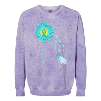 Support For Ovarian Cancer Awareness Teal Ribbon Product Colorblast Crewneck Sweatshirt