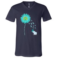 Support For Ovarian Cancer Awareness Teal Ribbon Product V-Neck T-Shirt