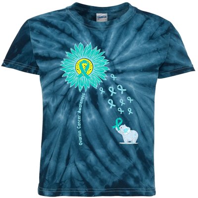 Support For Ovarian Cancer Awareness Teal Ribbon Product Kids Tie-Dye T-Shirt