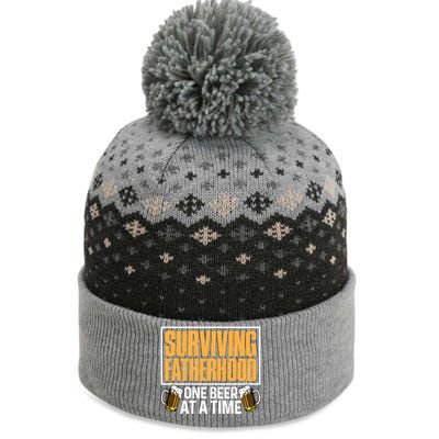 Surviving Fatherhood One Beer At A Time Funny Ing Cool Gift The Baniff Cuffed Pom Beanie