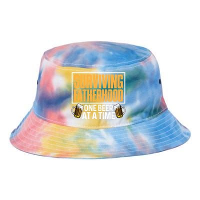 Surviving Fatherhood One Beer At A Time Funny Ing Cool Gift Tie Dye Newport Bucket Hat