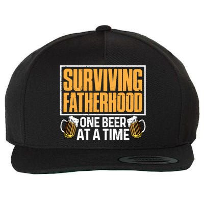 Surviving Fatherhood One Beer At A Time Funny Ing Cool Gift Wool Snapback Cap