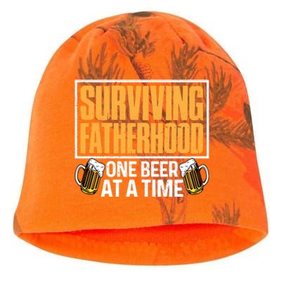 Surviving Fatherhood One Beer At A Time Funny Ing Cool Gift Kati - Camo Knit Beanie