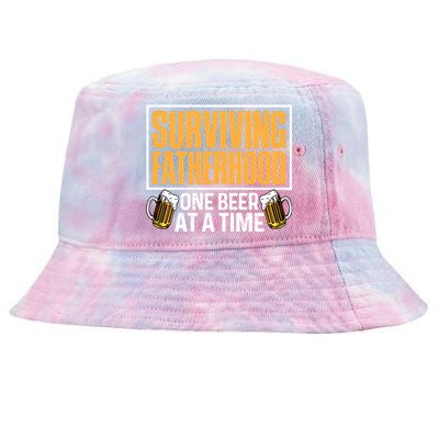 Surviving Fatherhood One Beer At A Time Funny Ing Cool Gift Tie-Dyed Bucket Hat