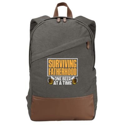 Surviving Fatherhood One Beer At A Time Funny Ing Cool Gift Cotton Canvas Backpack