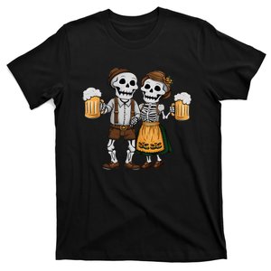 Spooky Funny Oktoberfest Skeleton Drinking Couple Halloween T-Shirt