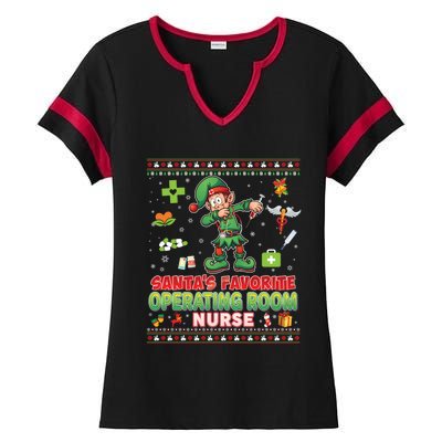 Santas Favorite Operating Room Nurse Dabbing Elf Christmas Funny Gift Ladies Halftime Notch Neck Tee