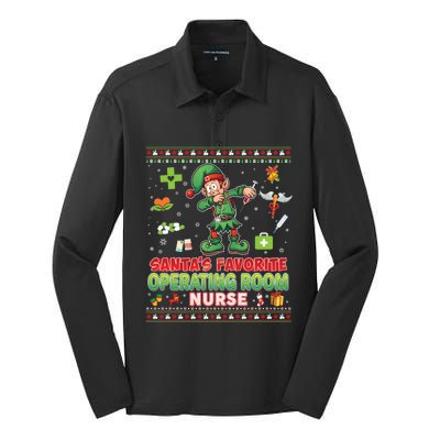 Santas Favorite Operating Room Nurse Dabbing Elf Christmas Funny Gift Silk Touch Performance Long Sleeve Polo