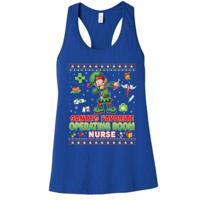 Santas Favorite Operating Room Nurse Dabbing Elf Christmas Funny Gift Women's Racerback Tank