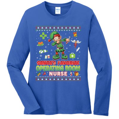 Santas Favorite Operating Room Nurse Dabbing Elf Christmas Funny Gift Ladies Long Sleeve Shirt