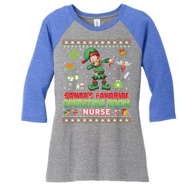 Santas Favorite Operating Room Nurse Dabbing Elf Christmas Funny Gift Women's Tri-Blend 3/4-Sleeve Raglan Shirt