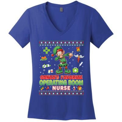 Santas Favorite Operating Room Nurse Dabbing Elf Christmas Funny Gift Women's V-Neck T-Shirt