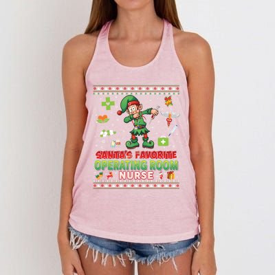 Santas Favorite Operating Room Nurse Dabbing Elf Christmas Funny Gift Women's Knotted Racerback Tank