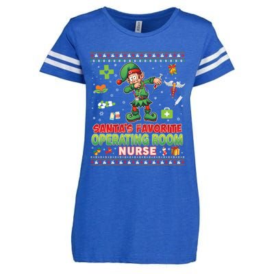 Santas Favorite Operating Room Nurse Dabbing Elf Christmas Funny Gift Enza Ladies Jersey Football T-Shirt