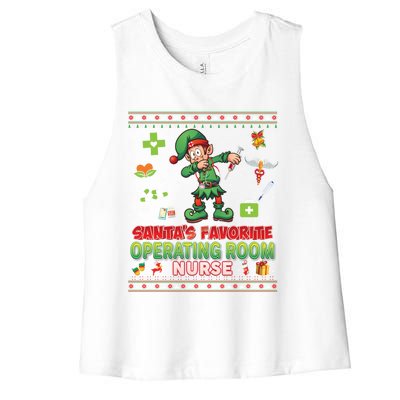 Santas Favorite Operating Room Nurse Dabbing Elf Christmas Funny Gift Women's Racerback Cropped Tank