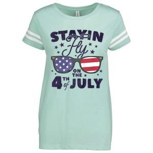 Staying Fly On The 4th Of July Sunglasses Patriotic Enza Ladies Jersey Football T-Shirt