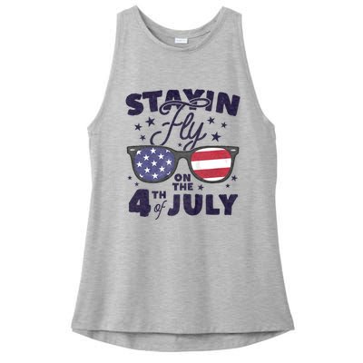 Staying Fly On The 4th Of July Sunglasses Patriotic Ladies PosiCharge Tri-Blend Wicking Tank