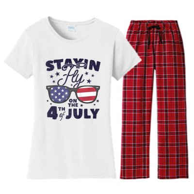 Staying Fly On The 4th Of July Sunglasses Patriotic Women's Flannel Pajama Set