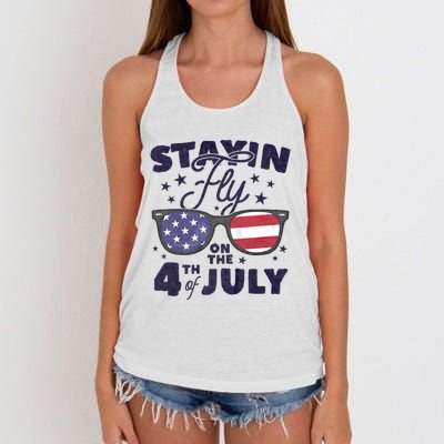 Staying Fly On The 4th Of July Sunglasses Patriotic Women's Knotted Racerback Tank